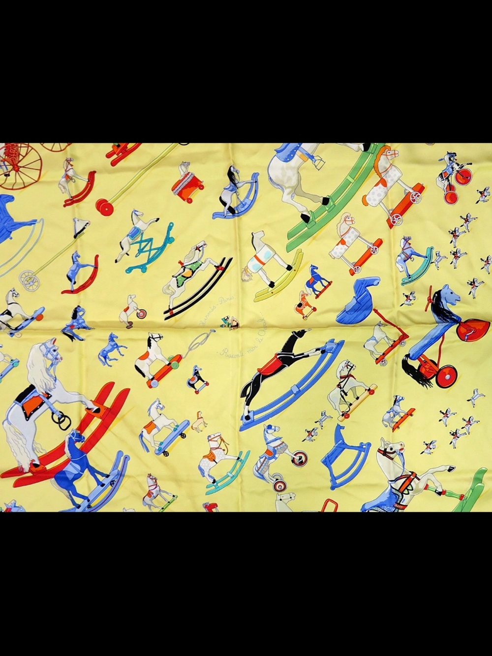 Hermes Yellow Scarf with Multicolor Rocking Horse Motif - Picture 2 of 11